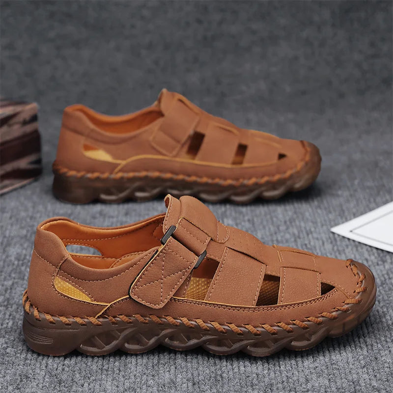 Men de verano Sandalias Genina cuero zapatos casuales zapatos de cuero para hombres para hombres zapatos de playa zapatos para hombres romanos zapatos