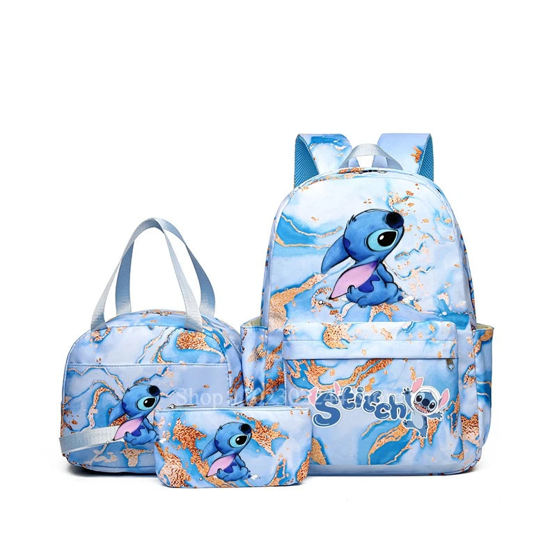 3pcs Disney Lilo & Stitch Backpack pro dívku Student Student Anime Print Děti batoh na narozeniny dárek pro ženy příležitostná školní taška