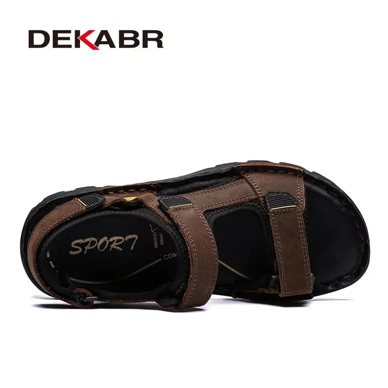 DEKABR Men Genuine Leather Sandals Summer Beach Breathable Fisherman Shoes Slipper Style Soft Bottom Flat Shoes Plus Size 38~48