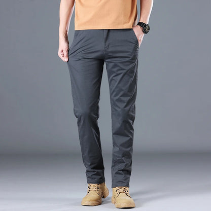2024 Men's High Quality Pure Cotton Classic Solid Color Casual Pants Business Stretch Cotton Slim Straight Brand Trousers Male