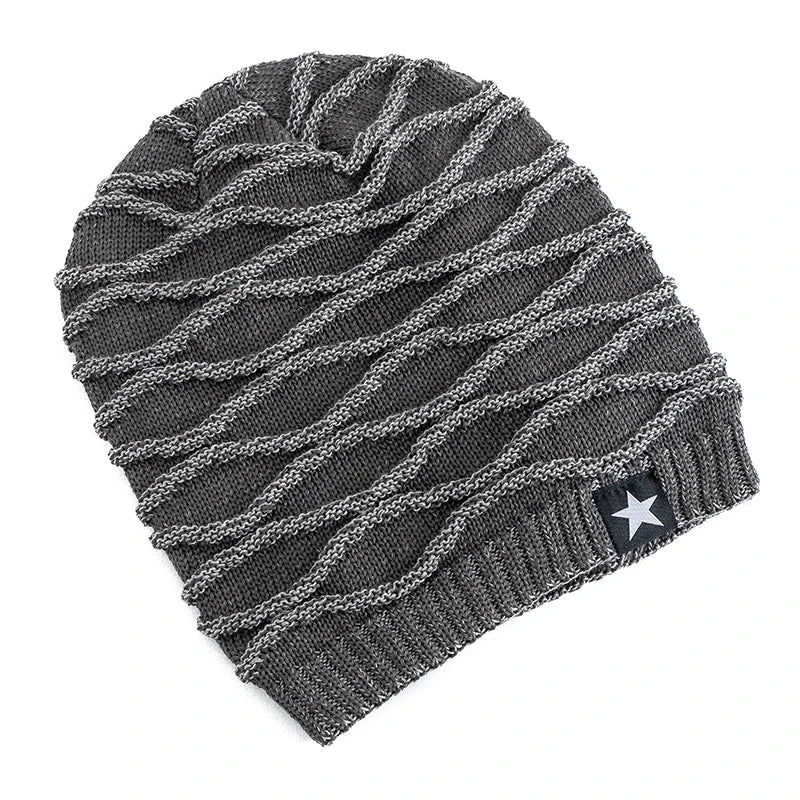 Ny unisex slouchy vinterhatter legger til pelsfôrede menn og kvinner varm beanie cap casual five-spiss stjerne dekor vinterstrikkede hatter