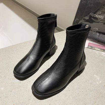 Elastic Socks Boots Women Ankle Boots Women Pumps Heel Thicks  Heel Square Toe Short Boots Retro 2024 New Women Shoe Botas Mujer