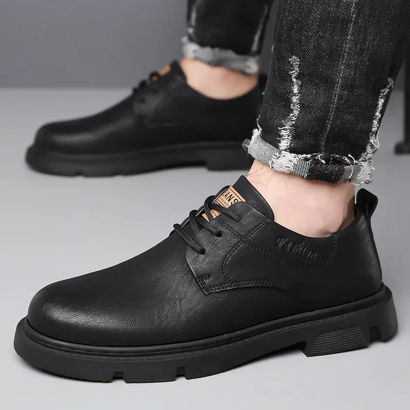 Cow Leather Autumn Platform Shoes for Men Fashion Casual New Designer Derby Shoes Male Low Top Work Ankel Boots Men