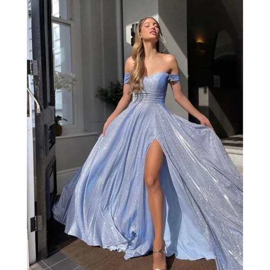 2025 Party Dress Sequin A-Line Strapless Sexy Fashion Solid Color Split Long Dresses Solid Color Women Clothing Dresses