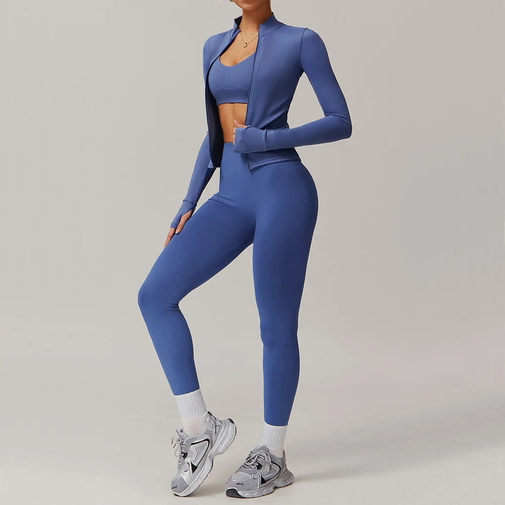 Yoga Set Gym Clothes Sportswear Yoga Suits For Women Fitness Long Sleeved Jacket Tracksuits Sports Bra Gym Set Seamless Leggings
