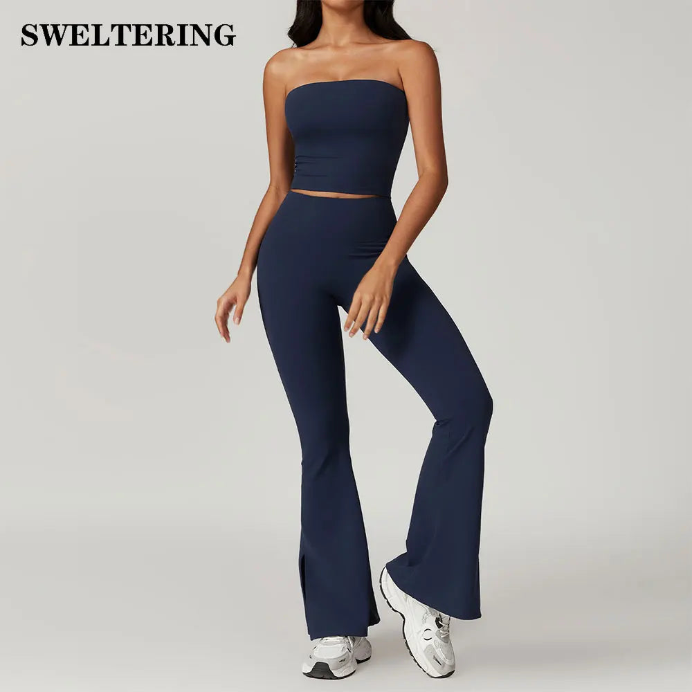 Women's Clothes 2pcs Gym Yoga Suit Sports Set Workout Tracksuit Breathable Sexy Bra Fitness Bell-bottoms Leggings Athletic Wear