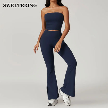 Women's Clothes 2pcs Gym Yoga Suit Sports Set Workout Tracksuit Breathable Sexy Bra Fitness Bell-bottoms Leggings Athletic Wear