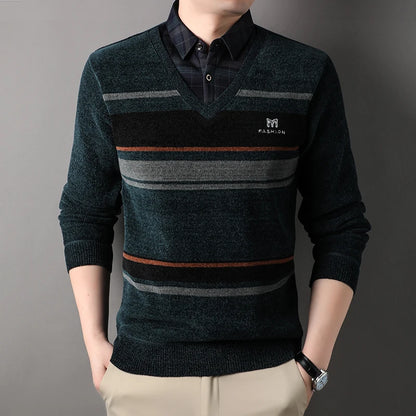 Invierno NUEVO SUJETOR DE VELO MENOS Men espesas Ropa de terciopelo a rayas Autumnia de invierno Juques de moda de la moda