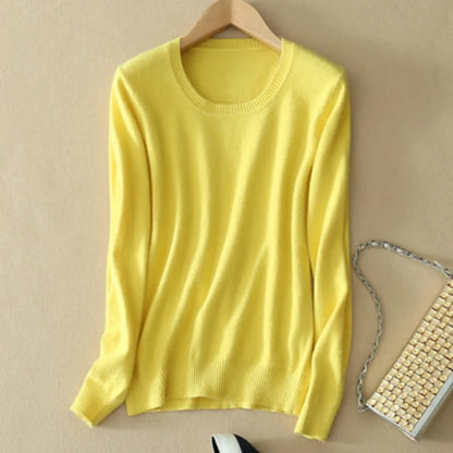 2025 Autumn Winter Sweater Women Long Sleeve O-neck Knit Tops Solid Slim Fit Bottoming Shirt Korean Fashion Pullovers Knitwears