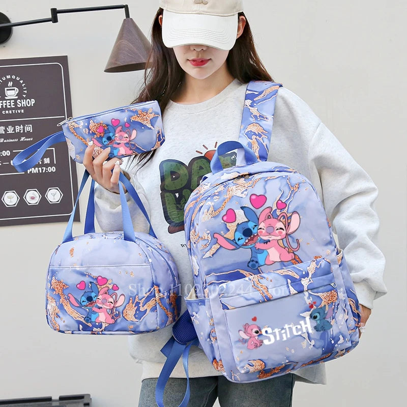 3Pcs Disney Lilo & Stitch Backpack for Girl Student Teenager Anime Print Children Rucksack Birthday Gift Women Casual School Bag