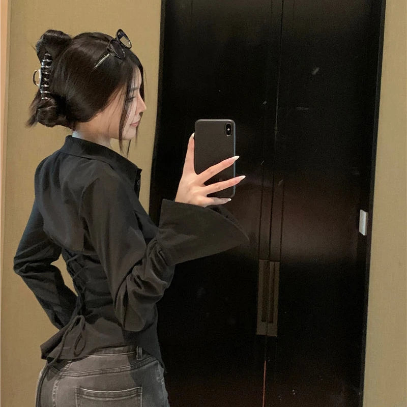 Gidyq Mode Frauen Verband Hemden Korean passen straße streetwear weibliche bluse frühling lässige weiße glockenhemd Hemd neu