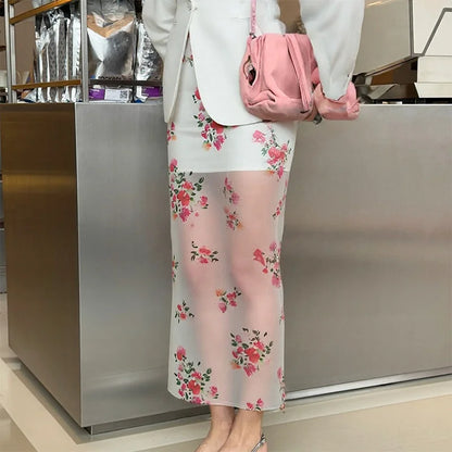 Trendix See Through Mesh Patchwork Skirts Women Fashion High Waist Casual Commuting Streetwear 2025 Vacation Party Elegant Skirt