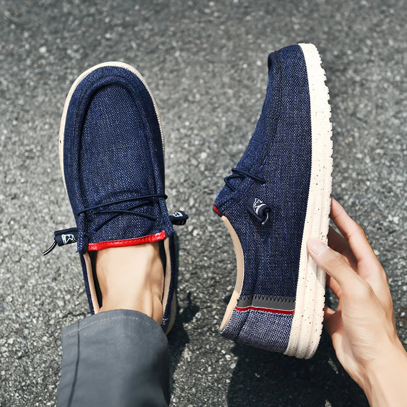 Men's Casual Canvas Shoes Breathable Slip-On Loafers Men Comfortable Flat Sneakers Lightweight Driving Boat Shoes Male Lazy Walk