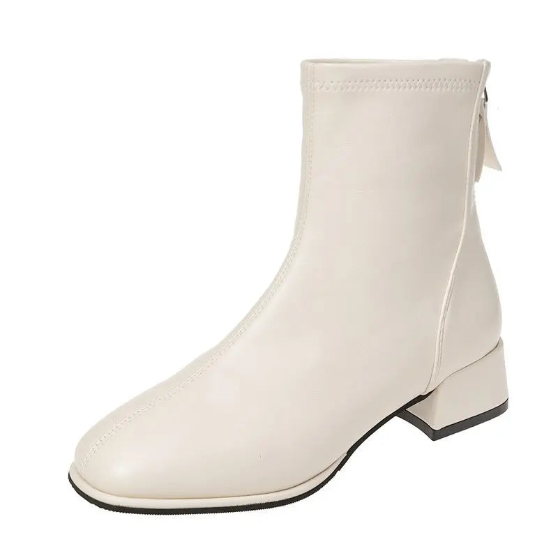 Elastic Socks Boots Women Ankle Boots Women Pumps Heel Thicks  Heel Square Toe Short Boots Retro 2024 New Women Shoe Botas Mujer