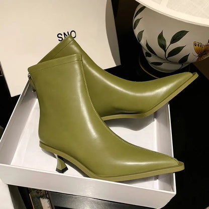 QUTAA 2025 Fashion Women Ankle Boots Sexy Autumn Winter Pointed Toe High Heels Genuine Leather Casual Black Shoes Size 34-43