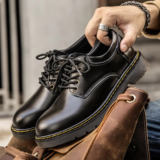 High Quality Black Leather Casual Shoes Man Comfort Low Top Social Shoe Male Flat Lace-Up Business Leather Shoes Men Work Shoes