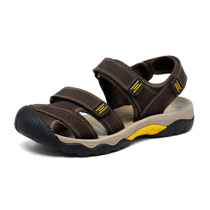 Summer Genuine Leather Men's Sandals Classic Breathable Slip-On Sandals Men Outdoor Casual Beach Sandals Sneakers Plus Size 48