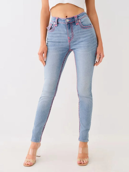 Sexig retro Buddha broderad låg stigning jeans kvinnor skinny jeans fashionabla flare jean casual tvättade byxor svettkläder denim byxa
