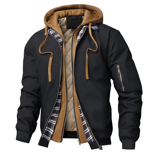 Autumn Winter Men's Warm Bomber Jacket Outdoor Man Thick Windbreaker Hiking Hooded Coats Men Thermal Sports Zipper Parkas Jacket