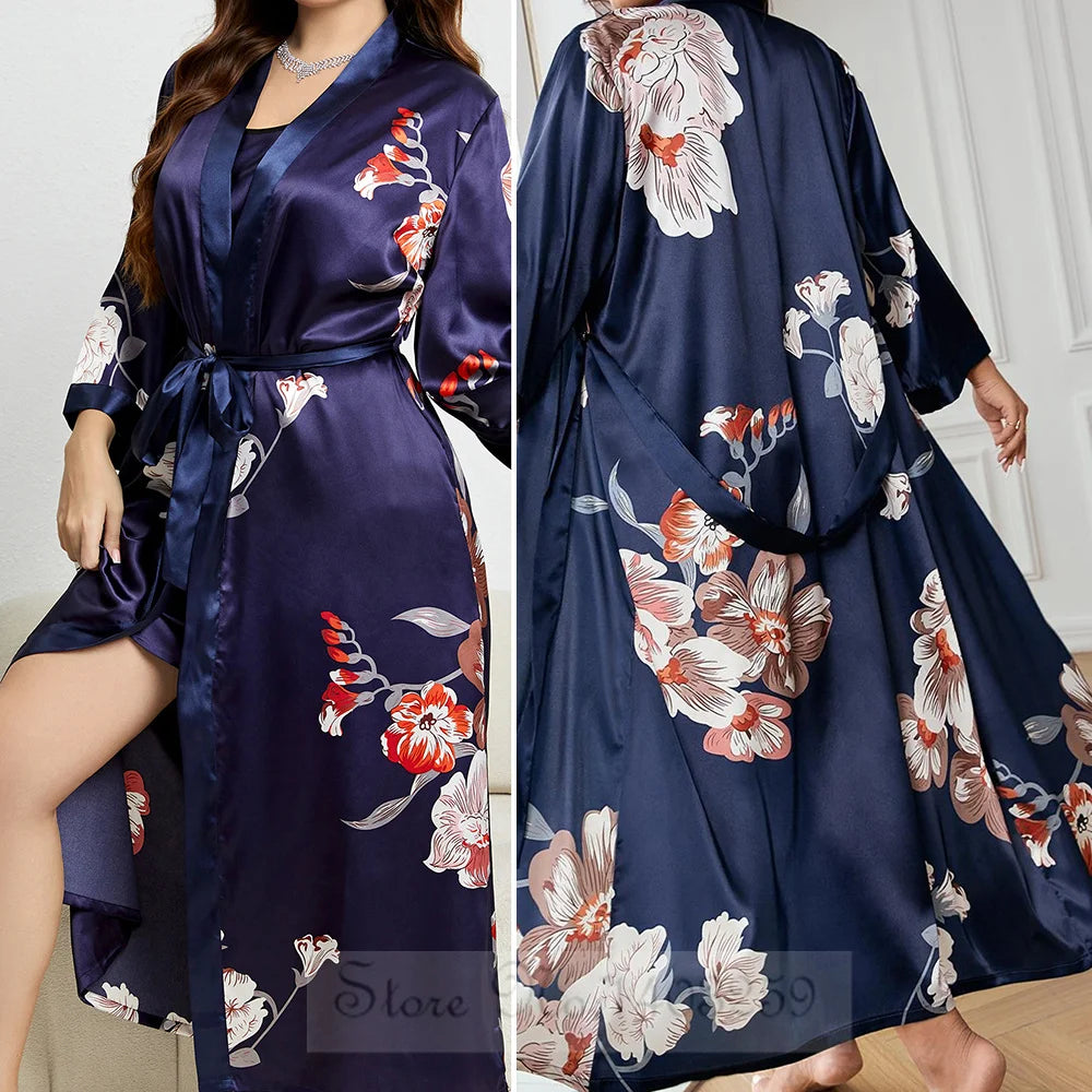 Plus -koko 5xl Nainen pitkä viitta yöpukuinen seksikäs leopardi kimono kylpytakki puku lounge pukeutuvat kevään kesäsatiini -yöasuihin