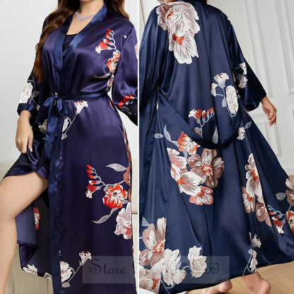 Plus -koko 5xl Nainen pitkä viitta yöpukuinen seksikäs leopardi kimono kylpytakki puku lounge pukeutuvat kevään kesäsatiini -yöasuihin