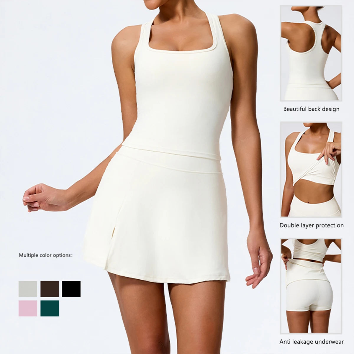 Hearuisavy 2st Sports kjol kvinna set hög midja träning yoga golf kjol andas fitness väst avslappnad löpning tank toppdräkt