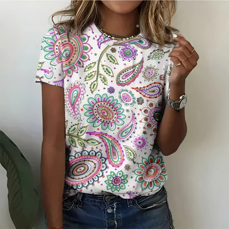 3D Printed Purple Wisteria Flower T Shirt For Women Plants Graphic Short Sleeves Summer Street O-Neck Tees Tops Loose T-Shirts