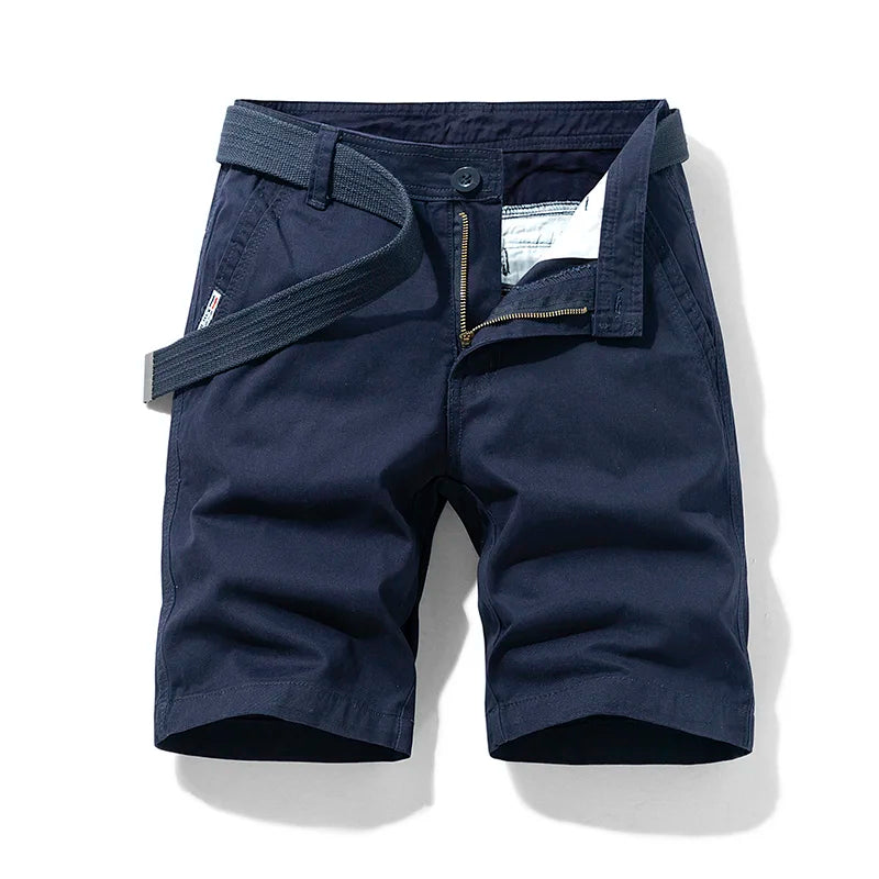 Summer thin multi pocket pure cotton workwear shorts men's oversized loose straight leg five point casual over knee beach shorts