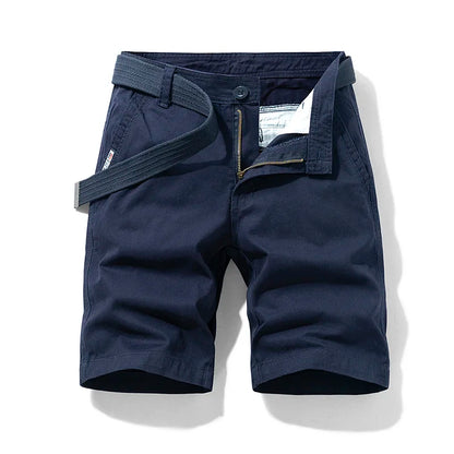Summer thin multi pocket pure cotton workwear shorts men's oversized loose straight leg five point casual over knee beach shorts