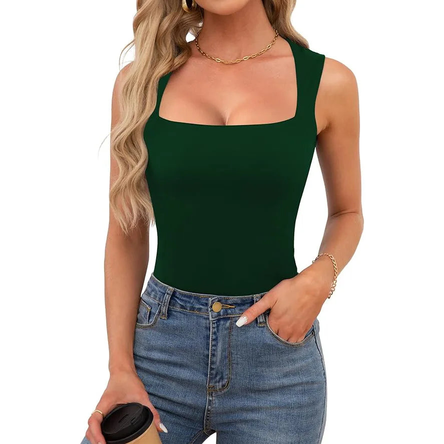 Kynþokkafull slimming t-shirts fyrir konur tísku ferningur háls ermalaus toppar harajuku skriðdreka kona föt frjálslegur toppur teigur götufatnaður