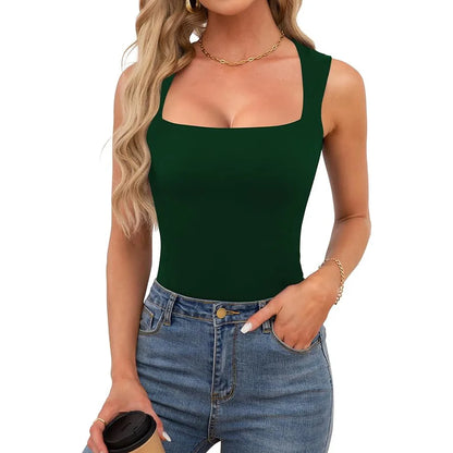 Kynþokkafull slimming t-shirts fyrir konur tísku ferningur háls ermalaus toppar harajuku skriðdreka kona föt frjálslegur toppur teigur götufatnaður