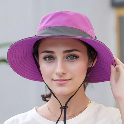 Women's Dual-Tone Sun Hat with Ponytail Hole - Breathable Mesh Waterproof Wide Brim for Beach & Fishing for Spring, Summer