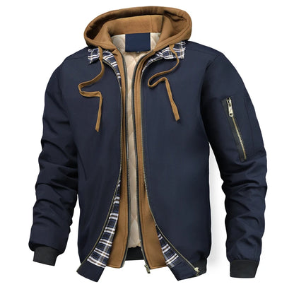 Autumn Winter Men's Warm Bomber Jacket Outdoor Man Thick Windbreaker Hiking Hooded Coats Men Thermal Sports Zipper Parkas Jacket
