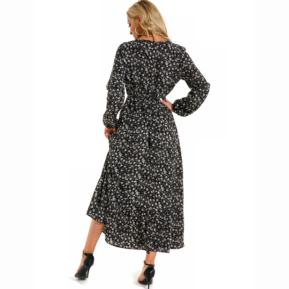 2023 Sping Summer Women Boemian Women maxi Casual cu mânecă lungă cu talie înaltă plajă de plajă rochii de șifon vestdoe florale mujer nou