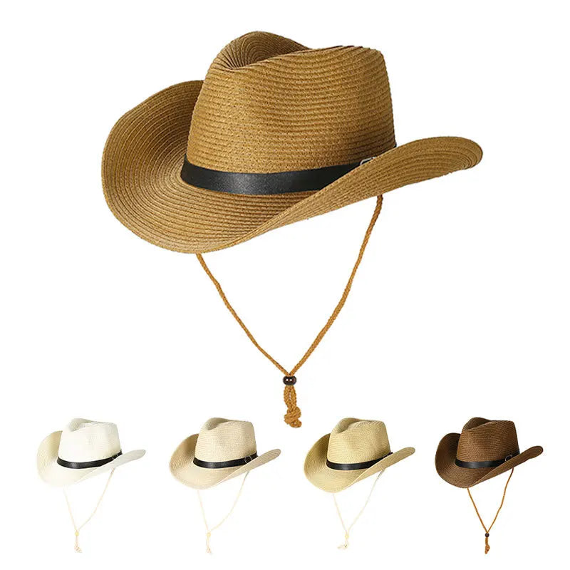 Kuuma myynti kevät länsimainen cowboy capp Straw Hat UV -suojaus Säädettävä Raffia Sun Hat Beach Fishing Outdoor Festival Top Hat
