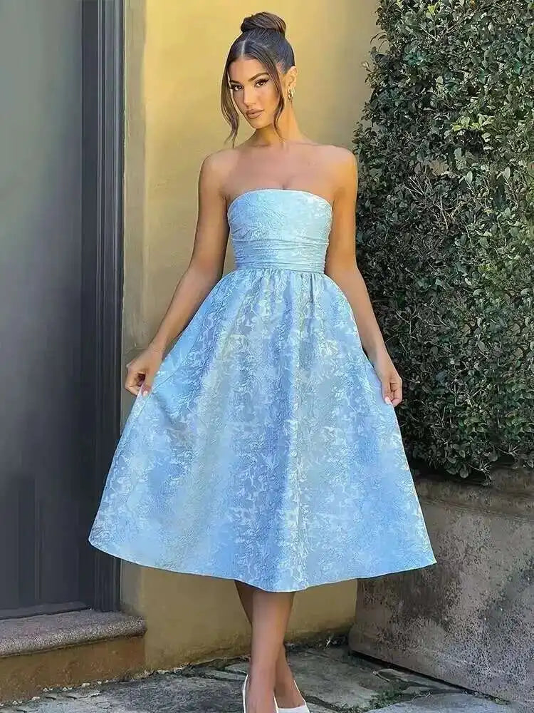Townlike Jacquard Waist Wrap A-line Dress Women Mini 2024 Spring Summer Dress Elegant Bow Backless Sexy Party Dresses