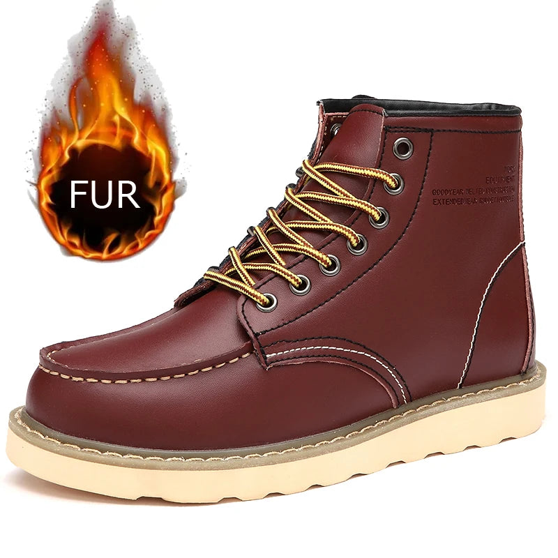 Winter Velvet Warm Outdoor Work Leather Shoes Brand Western Cowboy Boots Soft Soled Comfortable Lace Up Fashion Desert Boots