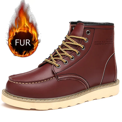 Winter Velvet Warm Outdoor Work Leather Shoes Brand Western Cowboy Boots Soft Soled Comfortable Lace Up Fashion Desert Boots