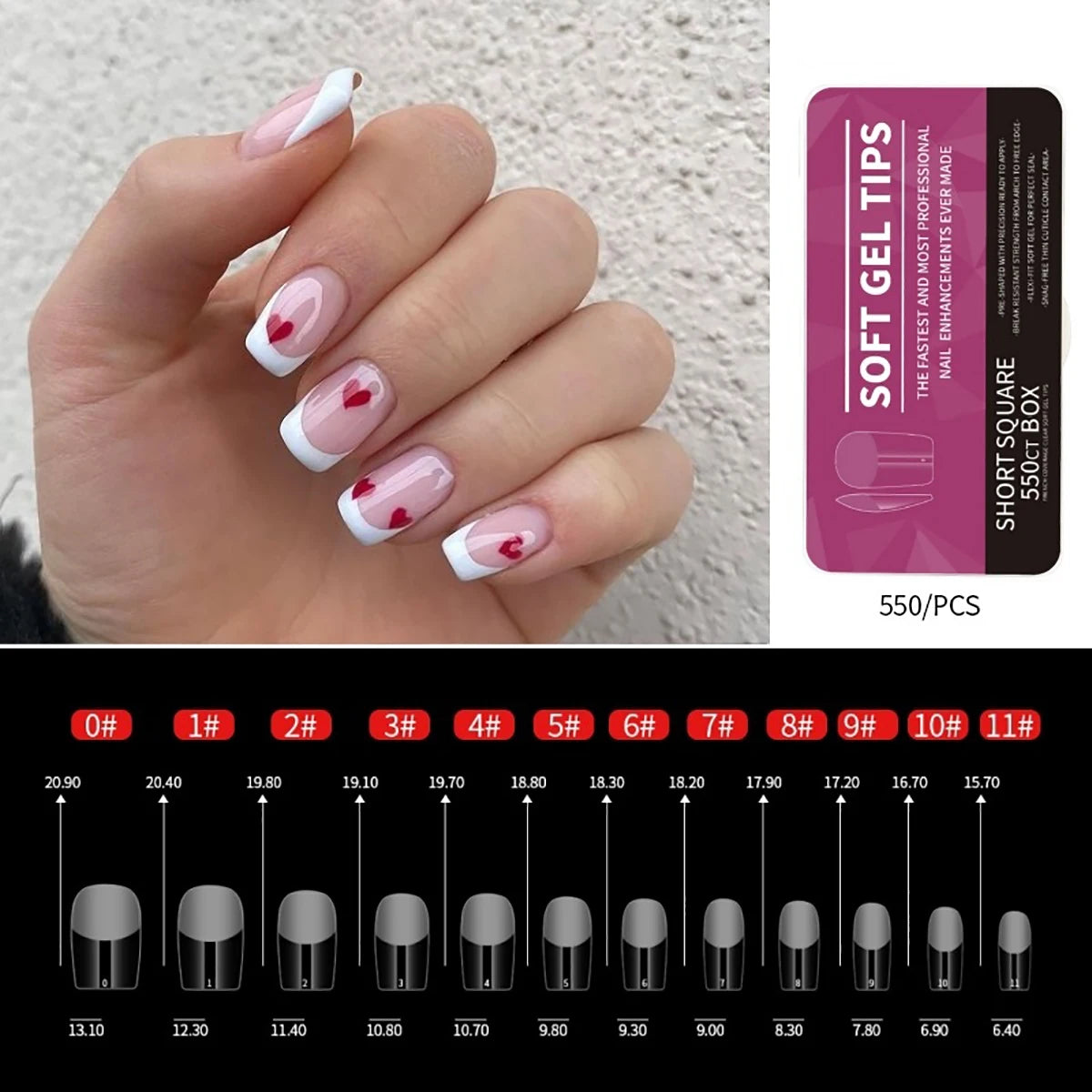 550Pcs Frosted Soft Gel Full Cover Nail Tips,11 Sizes Gel Nail Extensions False Nail Artificial Nails with Case for Nail Salons