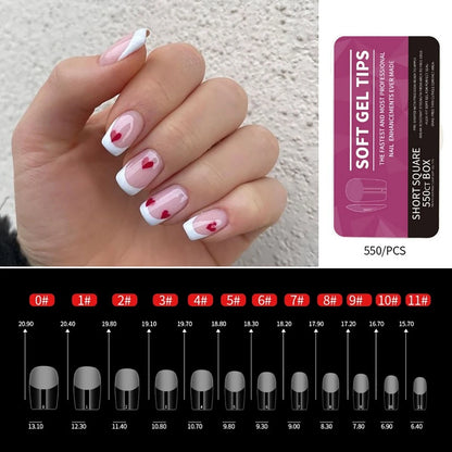 550Pcs Frosted Soft Gel Full Cover Nail Tips,11 Sizes Gel Nail Extensions False Nail Artificial Nails with Case for Nail Salons
