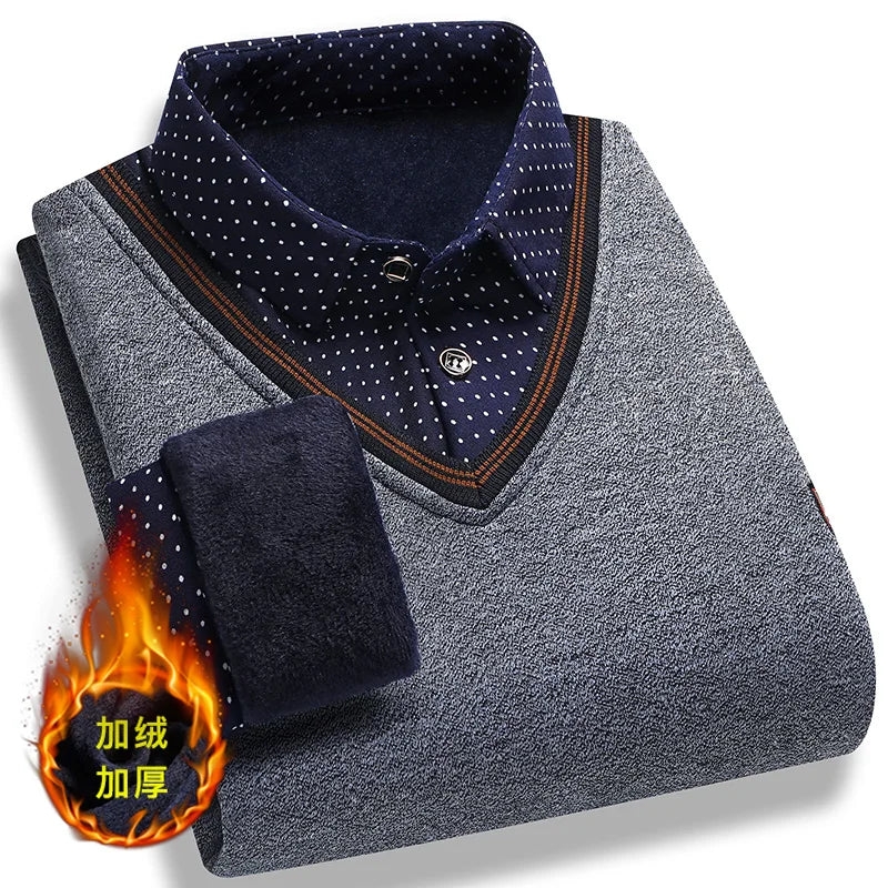 Mænds pullover med krave fleece polo skjorter langærmet tøj vintage smart afslappet strikede trøjer varme