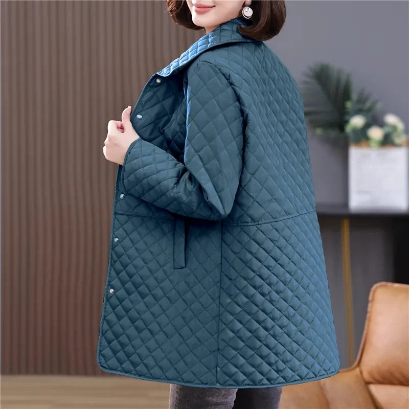 2025New printemps automne rétro confort polyvalent réseau rhombique Light Cotton Women Femmes Parkas Down Cotton Veste chaude Femme