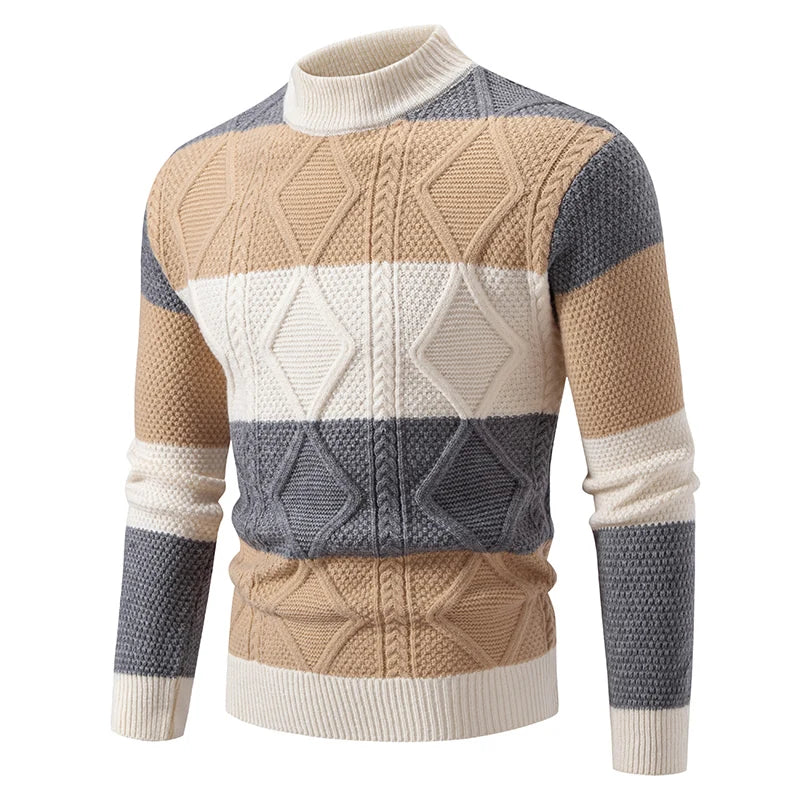 Mode patchwork gebreide trui heren herfst winter mock nek lange mouw gebreide pullovers heren jeugdige vitaliteit casual trui