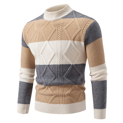 Mode patchwork gebreide trui heren herfst winter mock nek lange mouw gebreide pullovers heren jeugdige vitaliteit casual trui
