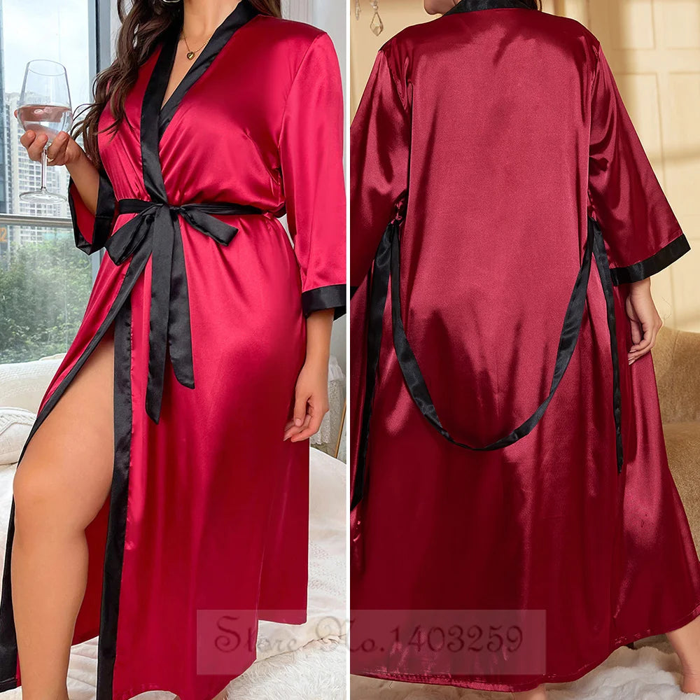 Plus -koko 5xl Nainen pitkä viitta yöpukuinen seksikäs leopardi kimono kylpytakki puku lounge pukeutuvat kevään kesäsatiini -yöasuihin