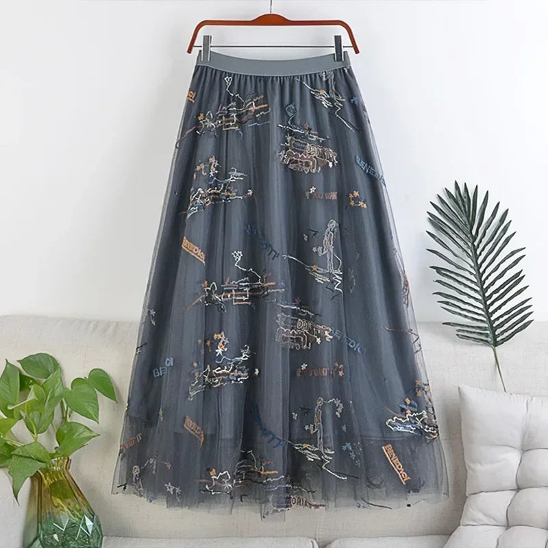 Woman Clothing Casual Elegant Summer Embroidery Streetwear Party Y2k Skirt Fashion Clothes Vintage Long Skirt Ethnic Style
