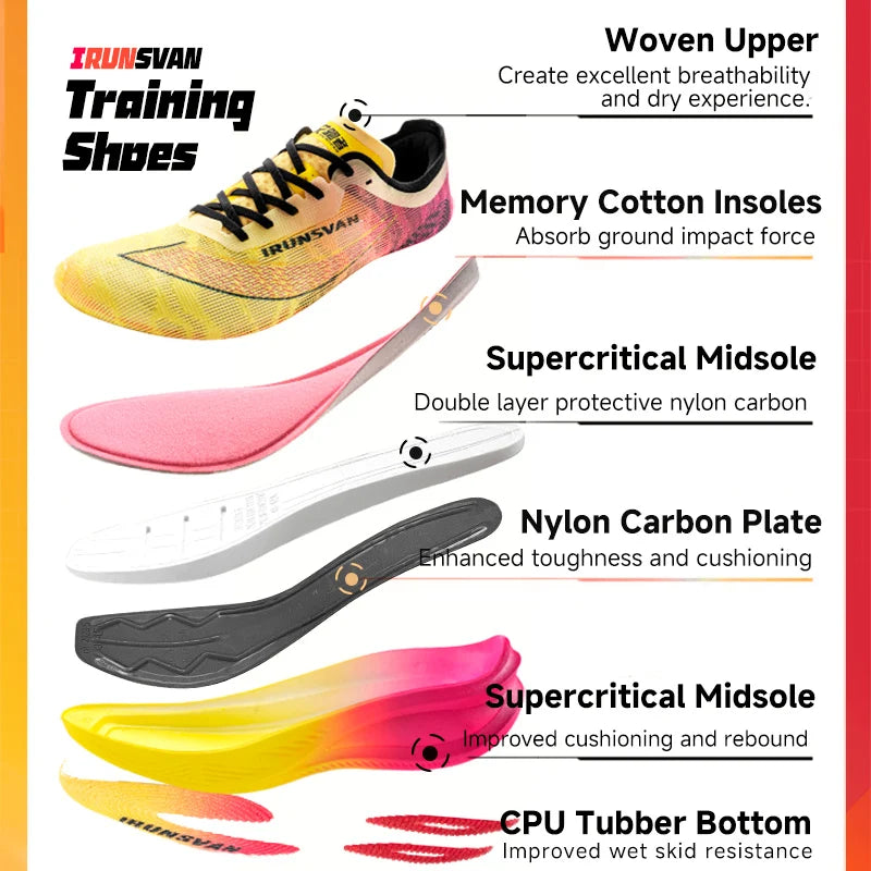 IRUNSVAN Professional Marathon Shoes Men Nylon Carbon Fiber Breathable Ultra Light  Race Running Sneakers Unisex
