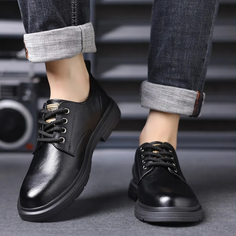 British Platform Leather Derby Shoes for Men Designer Soft-Soled Business Men's Dress Shoes Fashion Light Male Wedding Shoes