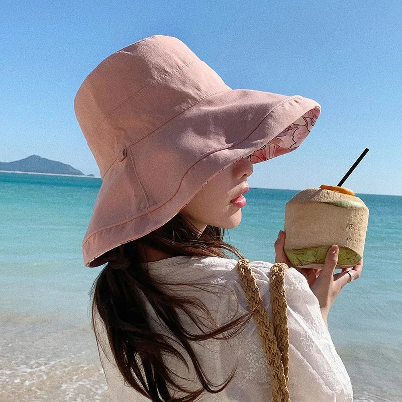 Women's Summer Double-Sided Print UV Protection Sun Hat Face Covering Fishing Cap Breathable Baseball Cap Fashionable Accessory