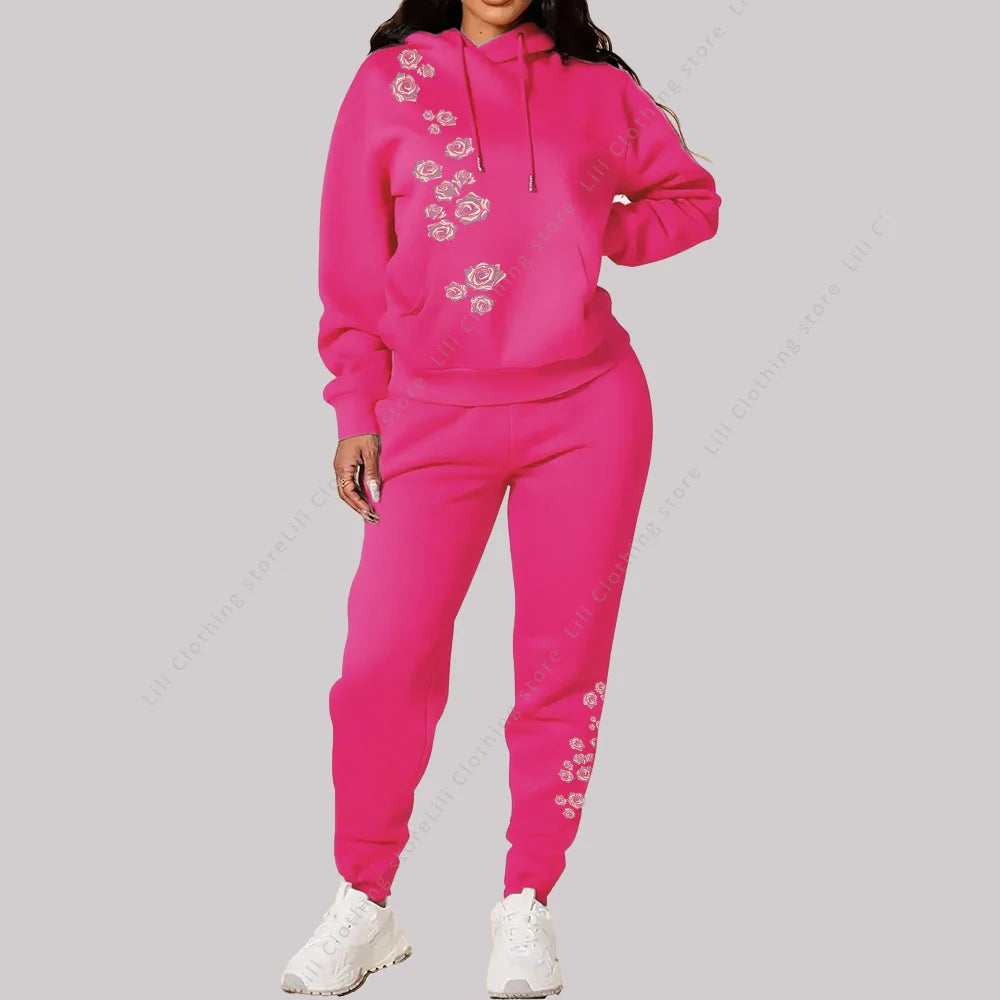 Fagurfræðileg íþróttafatnaður kvenna Hágæða haust vetrarhettupeysur Sweatpants